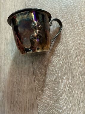 Iridescent Silver Baby Cup with Teddy Detail